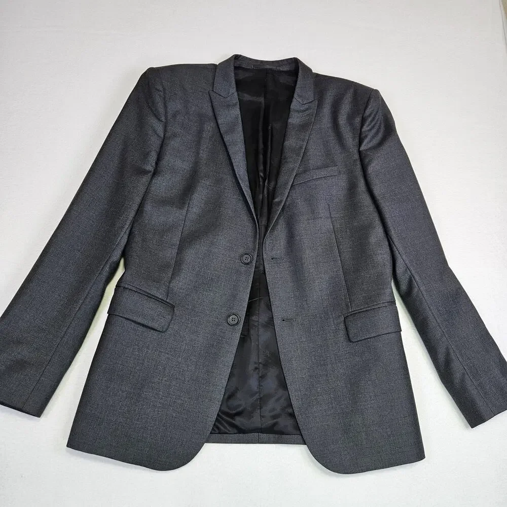 The Kooples Blazer Men US 40 EUR 50 Gray Peak Lapel Classic Fit Suit Jacket Wool